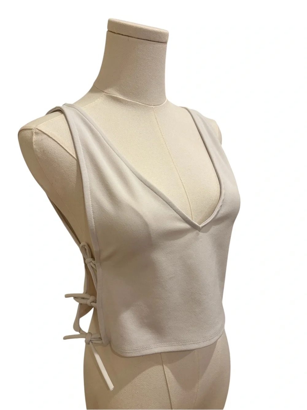 Free People Top White Side Tie V-Neck Tank Boho Size Small